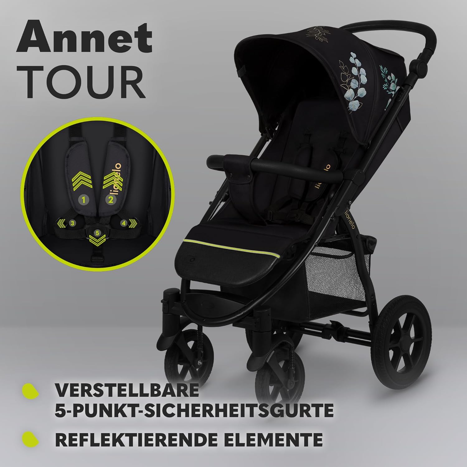 LIONELO Annet Plus Buggy bis 22 kg mit Liegefunktion, Kinderwagen klein zusammenklappbar mit Zubehör, Eva-Schaum-Räder, Moskitonetz, Fußdecke Getränkehalter, Korb
