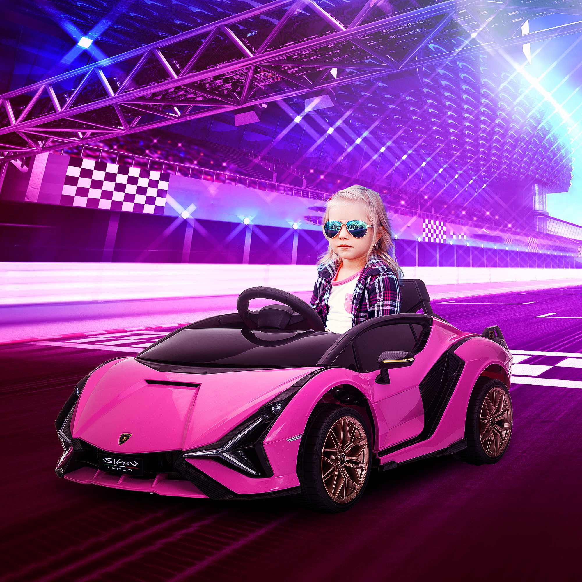 Kinder Elektrische Auto, Lamborghini, 3-5 km/u, Afstandsbediening, voor 3-5 Jaar, Roze