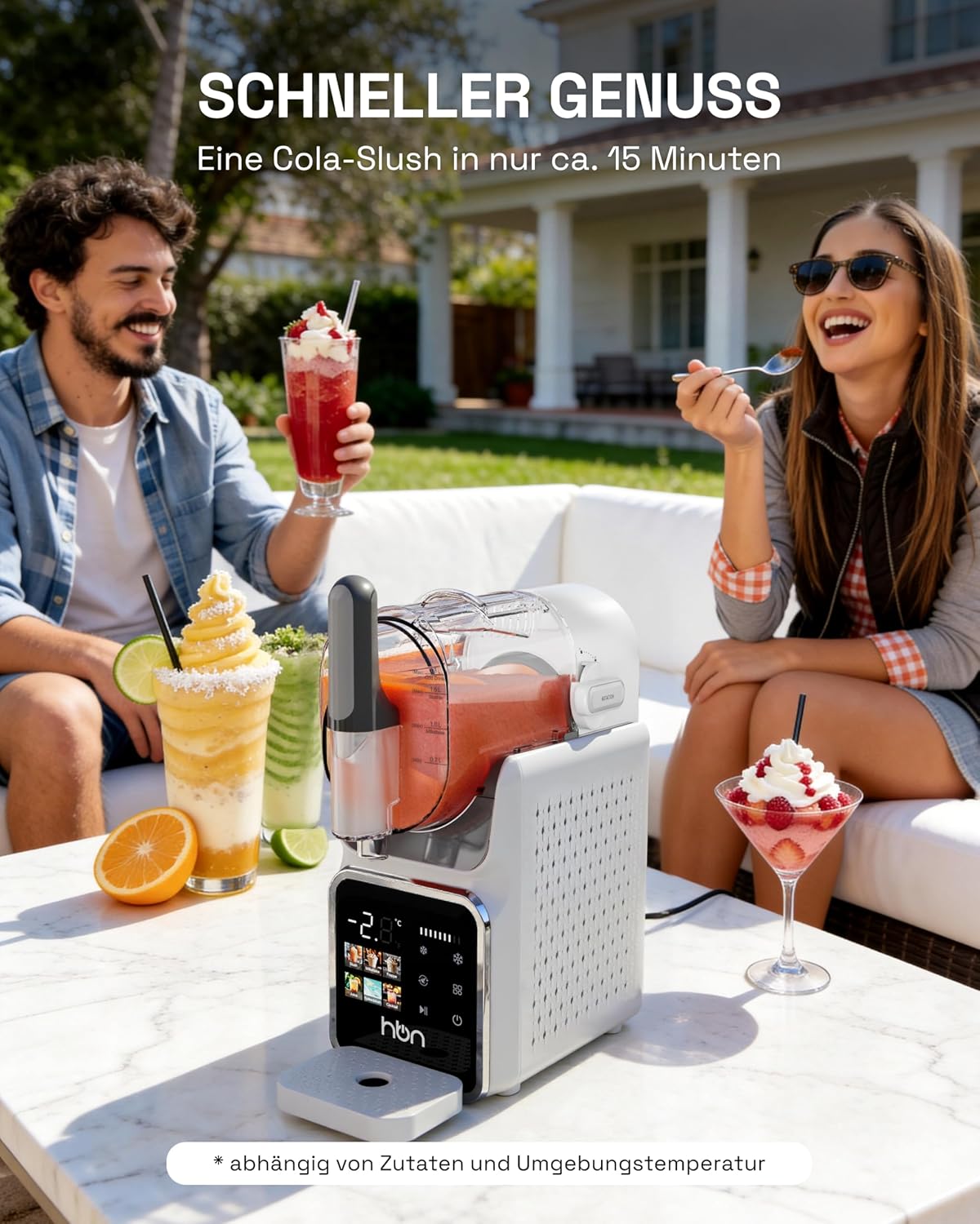 HBN Slush Maschine 2L Softeismaschine für Zuhause mit Selbstreinigende, kein Eis nötig, 6 Programme für Slushies, Cocktails, Margaritas, Frappés & Milchshakes