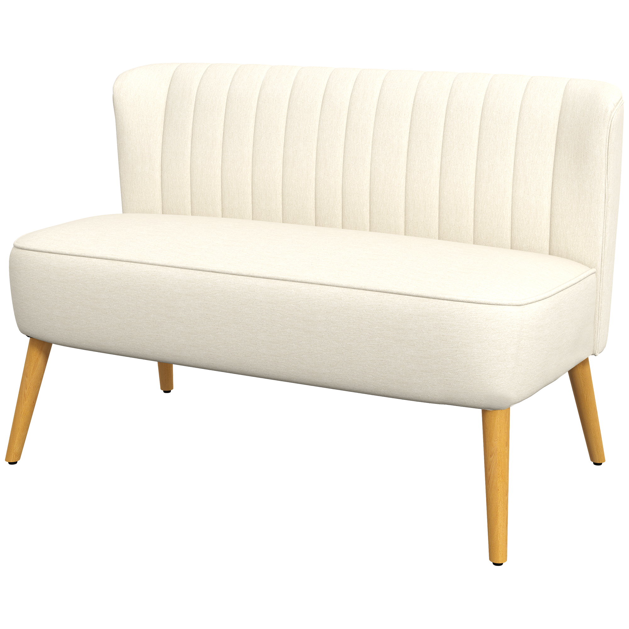 Sofa Retrodesign 2-zitsbank, houten poten, 117 cm x 56,5 cm x 77 cm, Wit