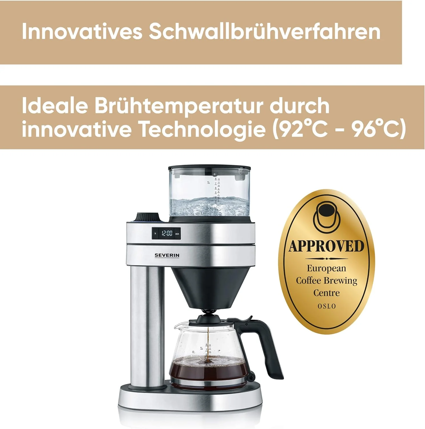 SEVERIN Filterkoffiezetapparaat Caprice, handopgegoten zoals met de cafeti��re voor maximaal 8 kopjes, koffiezetapparaat met timer, geborsteld roestvrij staal/matzwart, KA 5760