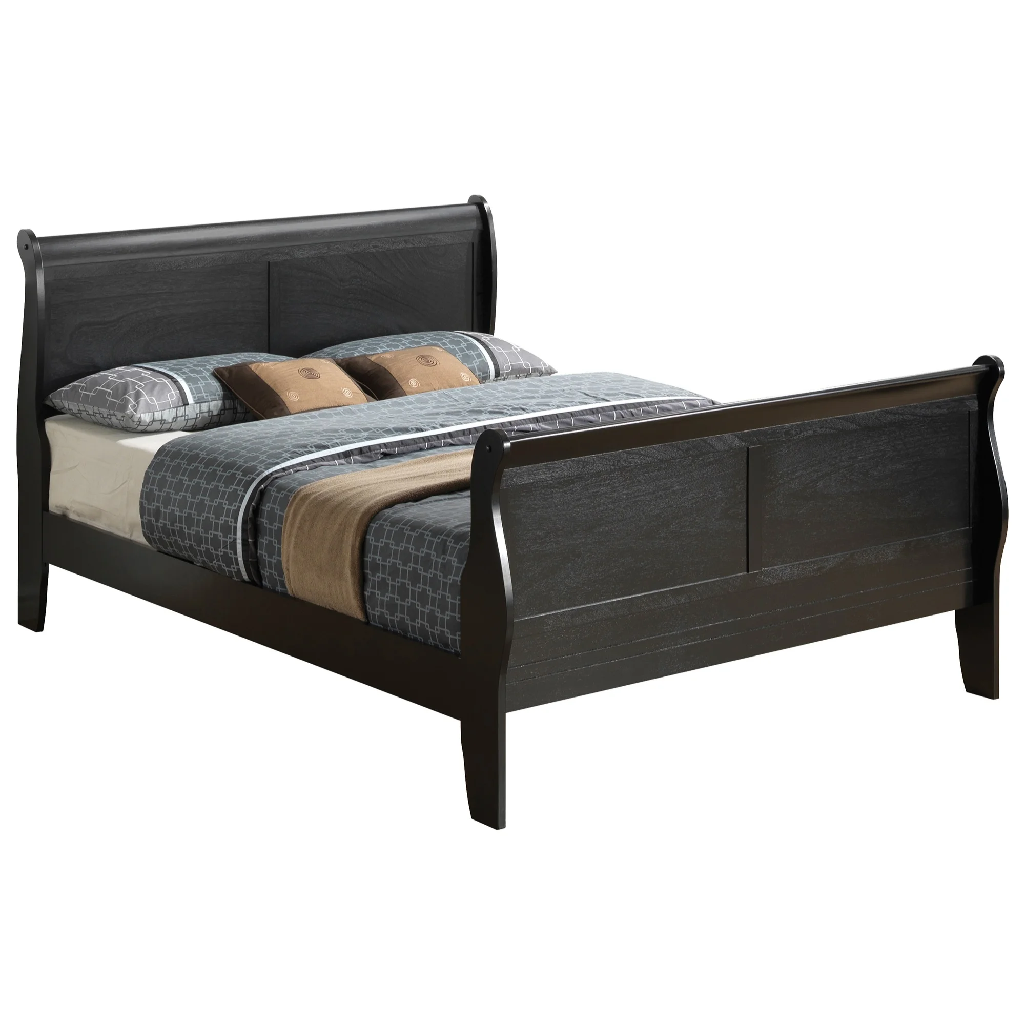 2025 Passion Furniture Louis Philippe Bed in Sleigh Style with High Headboard, Black �C King Size