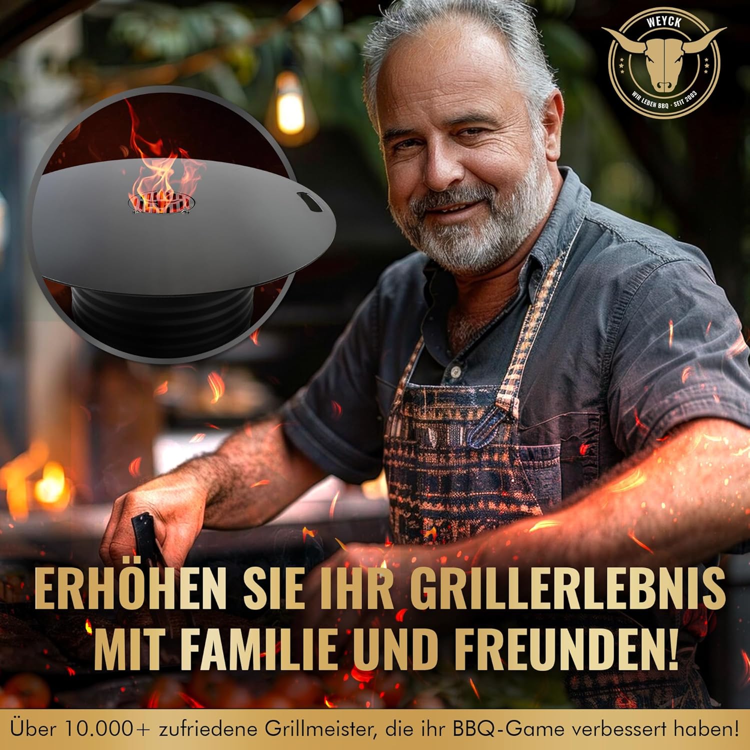 Feuerplatte für Kugelgrill Handgriffe 90 cm, 5 mm Stärke #921 – INKL. Grilleinsatz, Grillplatte für Feuertonne & Feuerschale, Massive Stahlplatte Plancha Grillring für BBQ & Teppanyaki