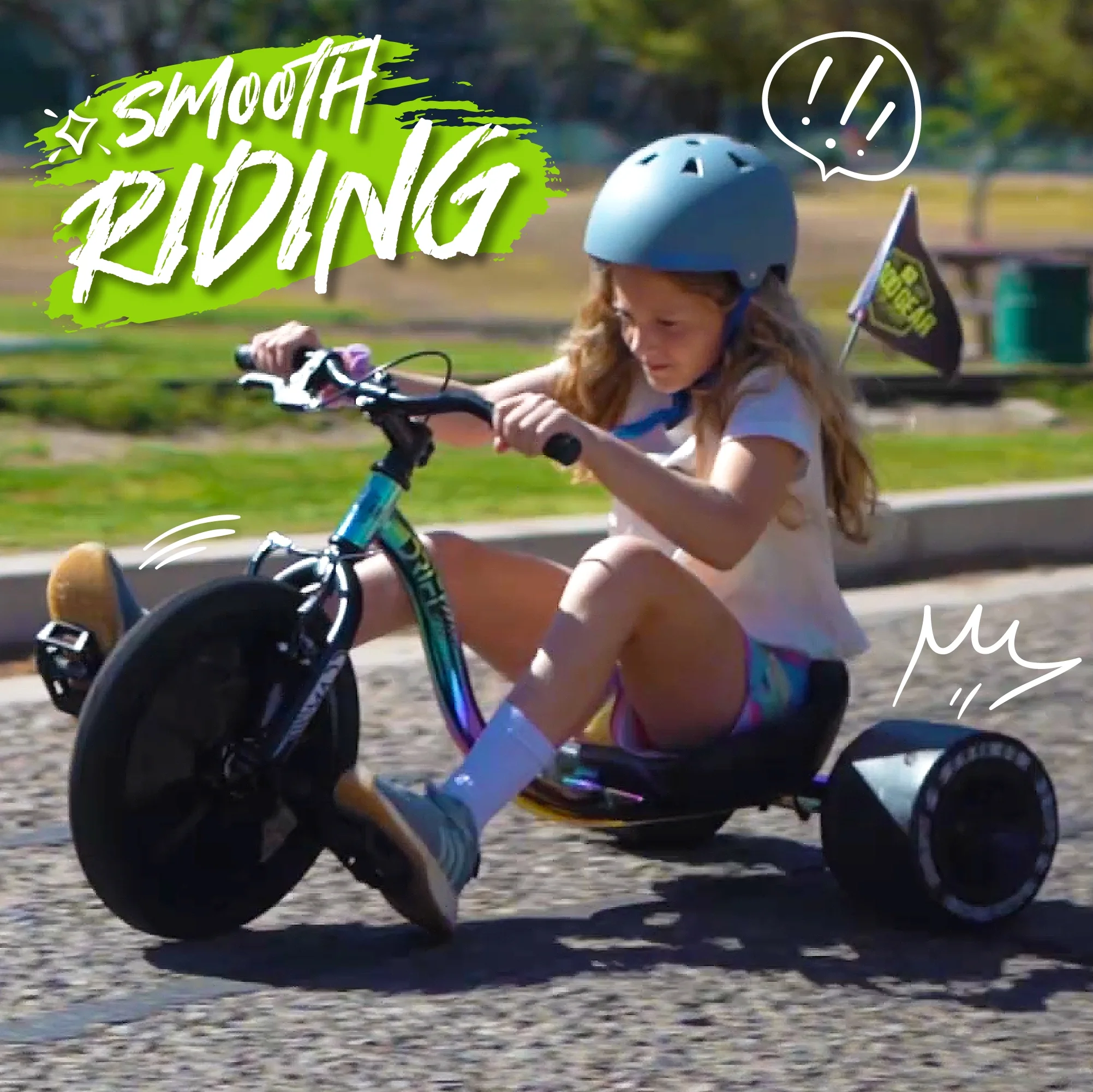 Madd Gear Drift Trike Strong Steel Frame Tricycle Adjustable Seat Black Green Machine 5 Years & up