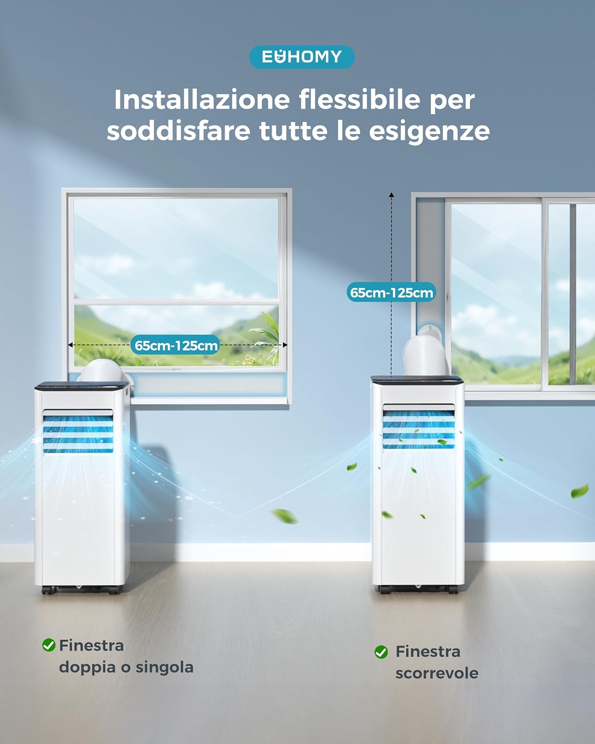 Mobile Klimaanlage 9000 BTU mit Abluftschlauch | 4-in-1 Mobiles Klimagerät | Leiser Betrieb