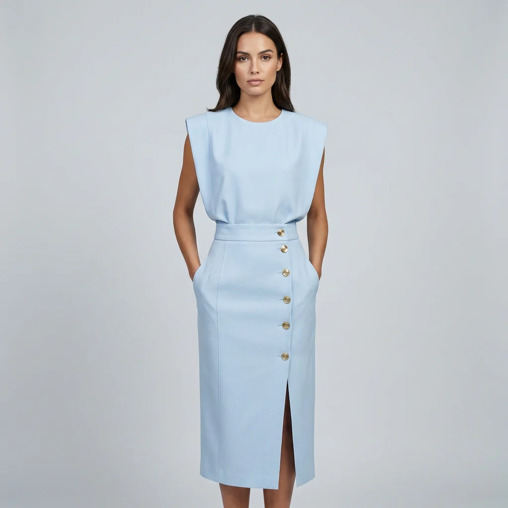 Elegantes Midi-Kleid mit Rundhalsausschnitt und Schlitz