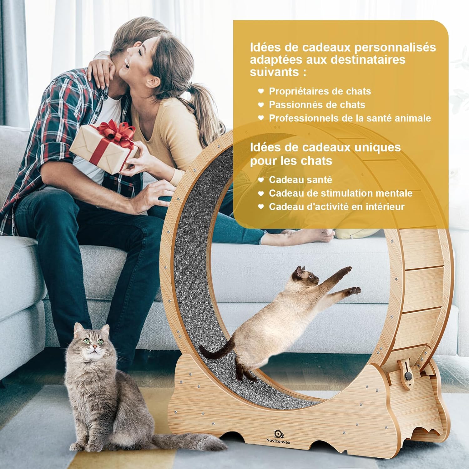 Naviconvex Katzenlaufrad laufrad Katze Laufen Laufrad Katze Laufen Super Leise Katzen Laufrad Laufrad für Katzen Laufrad Katze Katzenrad Katzenlaufrad XL Holzfarbe
