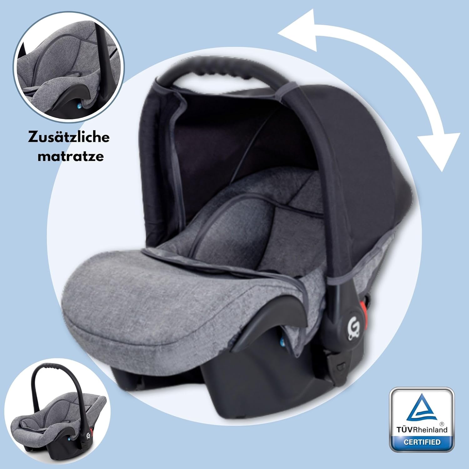 GaGaDumi Boston Kinderwagen 3 in 1 Komplettset mit Autositz - Kombikinderwagen mit großen Rädern - TÜV-zertifiziert - Baby Stroller Set - für Neugeborene und Kleinkinder Grau Jeans