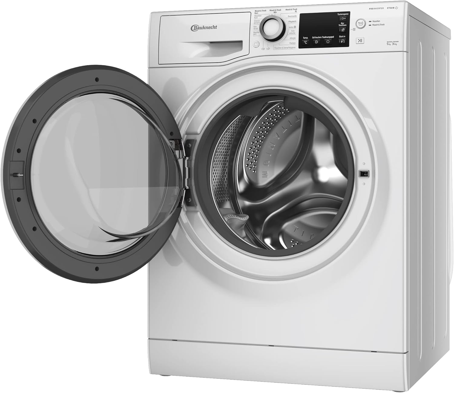 Bauknecht WATK Sense 96 41 N Waschtrockner/ 9/6 kg Waschen/Trocknen/Active Care Wash  und  Dry Technologie/Flecken 20° / Dampf-Programm/Wolle-Programm/Nachlegefunktion/PRO-Inverter Motor, Weiß