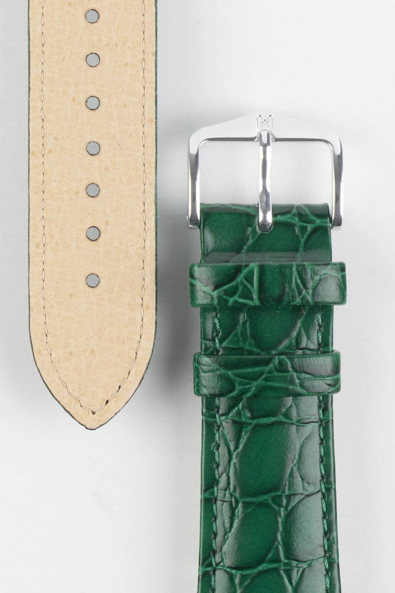 Hirsch CROCOGRAIN Crocodile Embossed Leather Watch Strap in GREEN