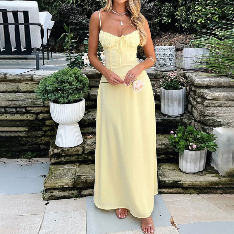 Damen Maxikleid f��r den Sommer | ?rmelloses Sommerkleid mit gerafftem Oberteil | Luftiges langes Freizeitkleid f��r den Urlaub