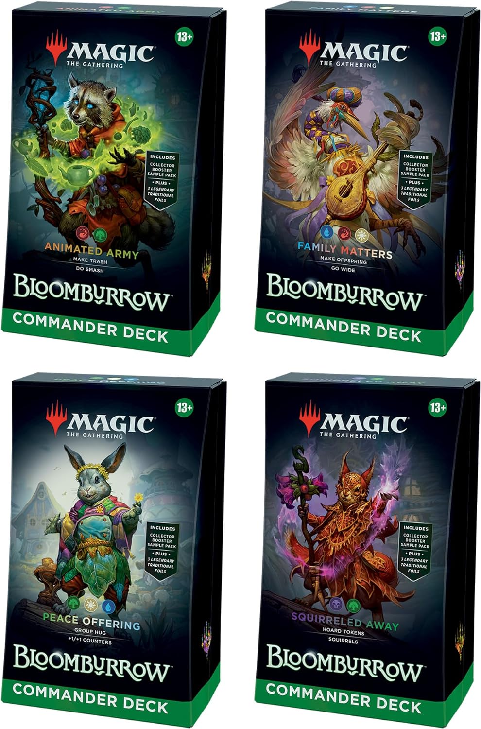 2024 Magic: The Gathering Bloomburrow Commander Deck Bundle �C Includes All 4 Decks (Animated Army  Family Matters  Peace Offering  and Squirreled Away)