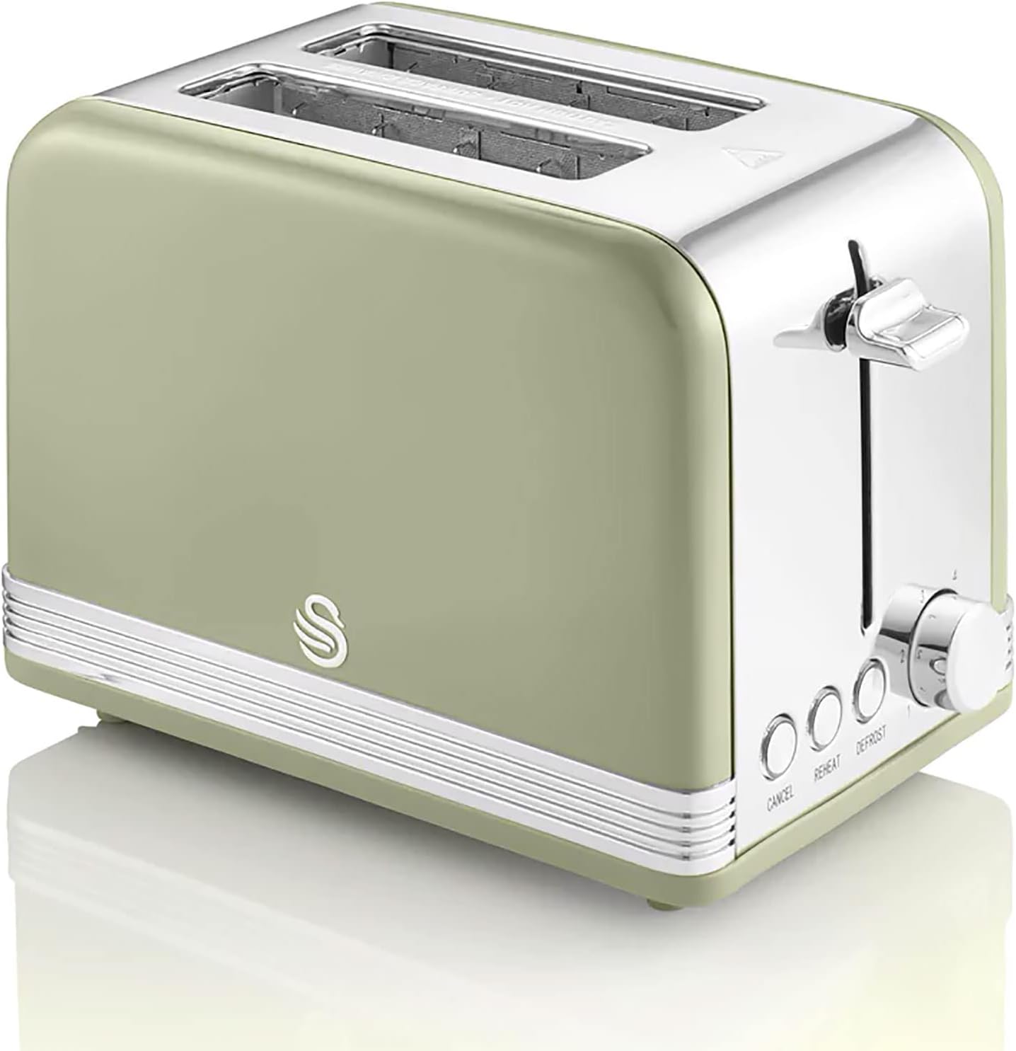 Swan Retro Frühstücks-Set 1,8 L Wasserkocher, 2 Scheiben Breitschlitz-Brottoaster, 20L Digital-Mikrowelle, 6 Leistungsstufen, Timer, Spiegeltür, Vintage Design, Grün, Einheitsgröße
