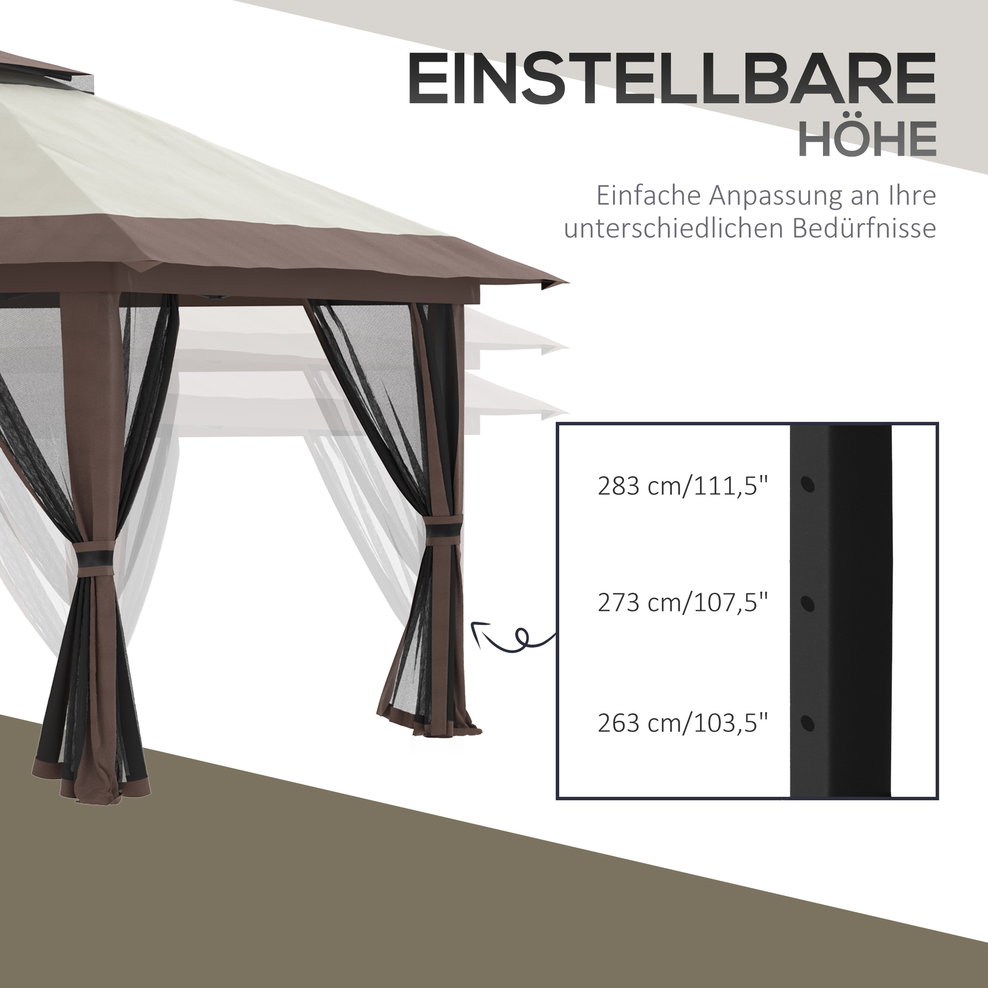 Tuinpaviljoen 4x4x3m, Beige, Met Ventilatiedak en Verstelbare Hoogte