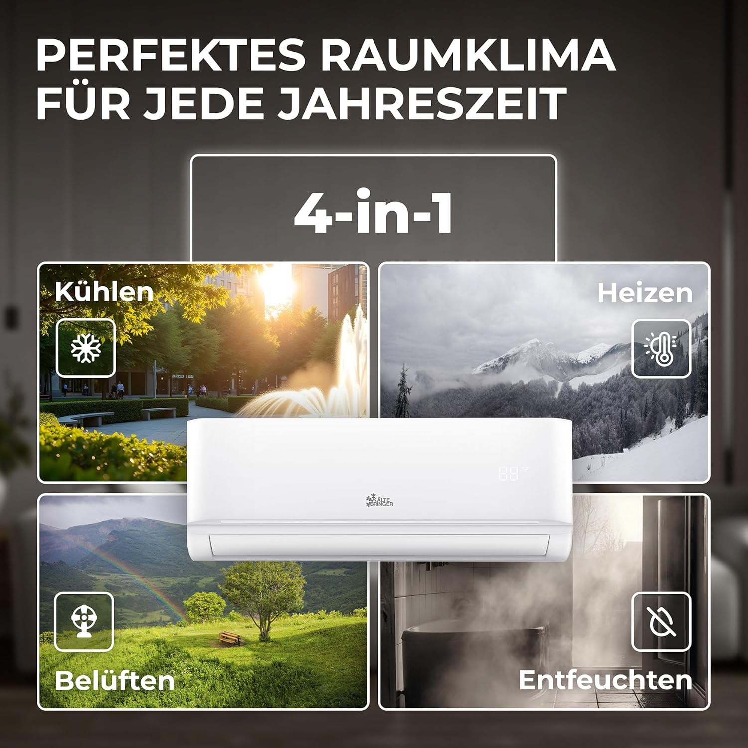 Kältebringer Split Klimaanlage - 9000 BTU (2,6 kW) - Klimagerät mit Heizfunktion, WiFi & App, bis 45qm, sehr leise - Set mit 5m Kupferleitung, Kältemittel R32, Montagematerial