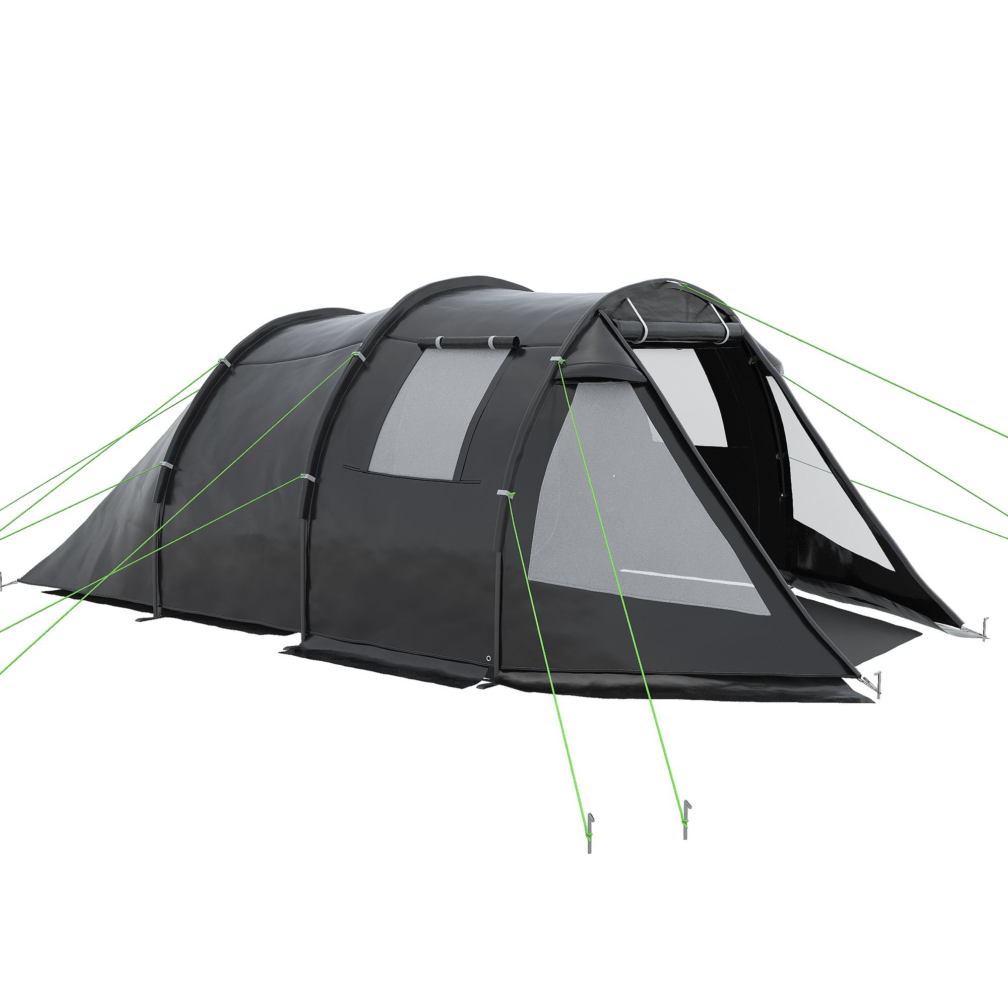 Kampeertent Trekkingtent Tent, weerbestendig, 2 kamers,  475 x 264  cm breedte x 172, Zwart