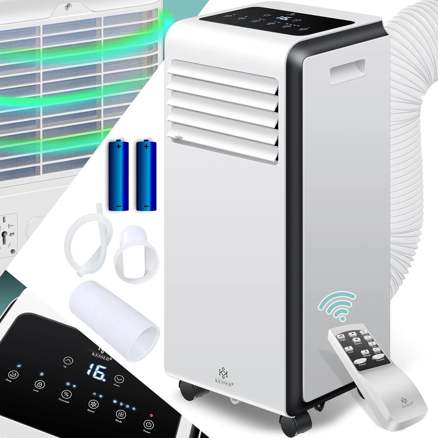 KESSER? Mobiele airco 4-in-1 koelen | Luchtontvochtiger ventileren | Ventilator 9000 BTU/u 1005W | Mobiele airconditioning met montagemateriaal, afstandsbediening & timer | Nachtmodus & 360�� wielen