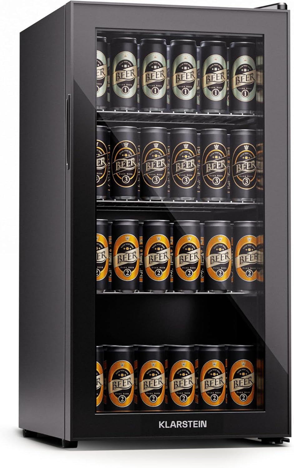 Klarstein Mini Koelkast met Glazen Deur voor Kamer, Drankenkoelkast met Verstelbare Planken, Klein 80 Liter, Indoor/Outdoor Koelkast Stil