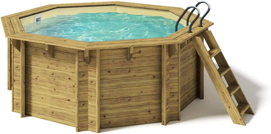 Paradies Pool® Holzpool Kalea Einzelbecken, Edelstahlleiter Tiefbecken, Folie Sand mit 0,8mm Stärke, Achteck-Pool, 354 x 118 (Ø x H), Menge: 1 Stück