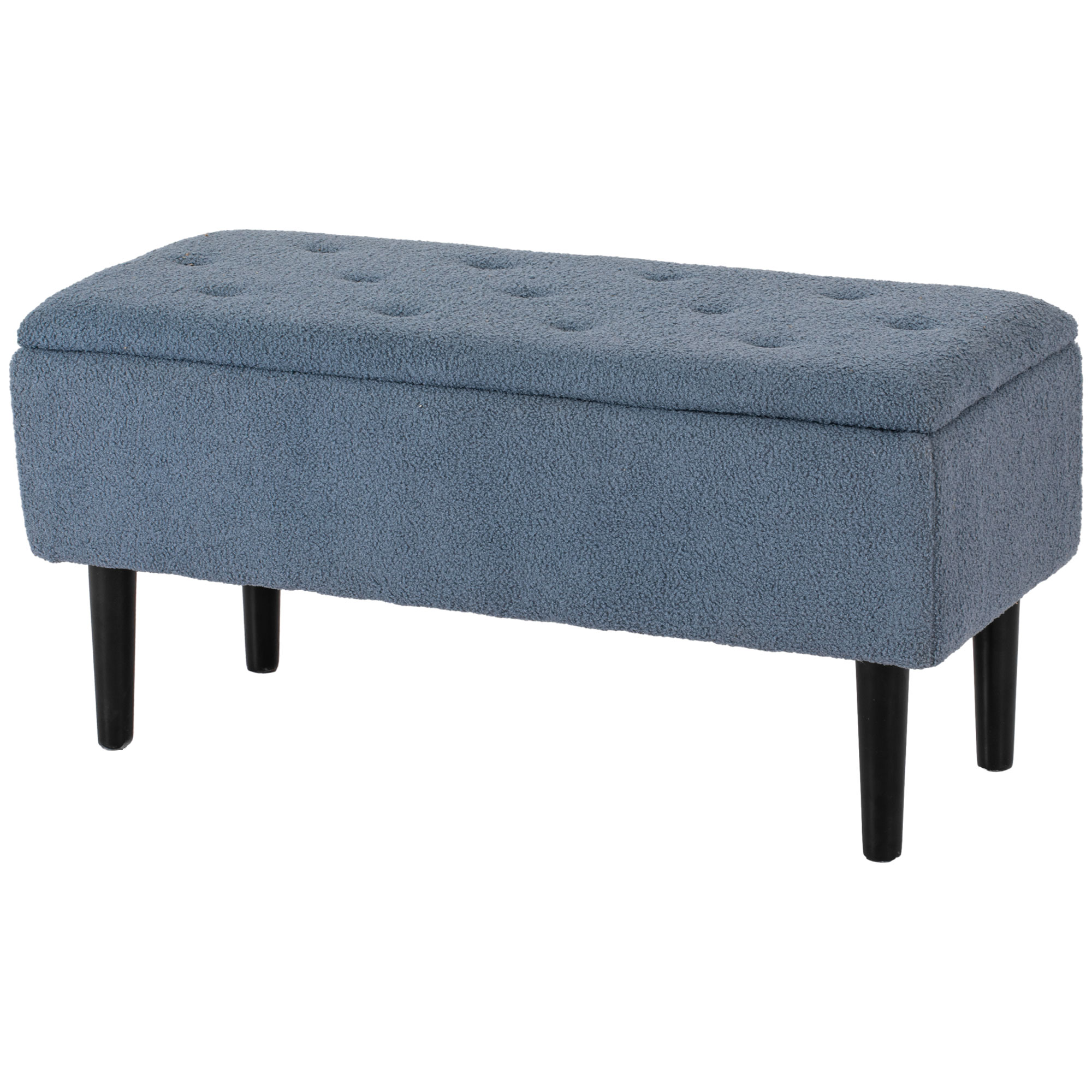 Gestoffeerde Bank met Opbergruimte, Zitkist, Kasjmier-Look, tot 120 kg, Natuurhout Frame, 95 x 38 x 45 cm, Blauw