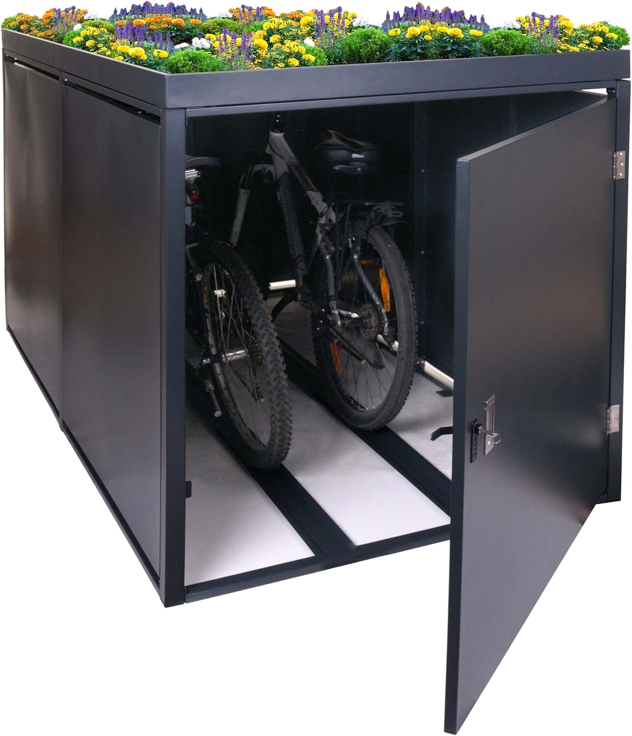 Mendler 2er-Fahrradgarage mit Pflanzkasten HWC-L56b, Fahrradbox, abschließbar verzinkter Stahl 125x113x208cm - anthrazit