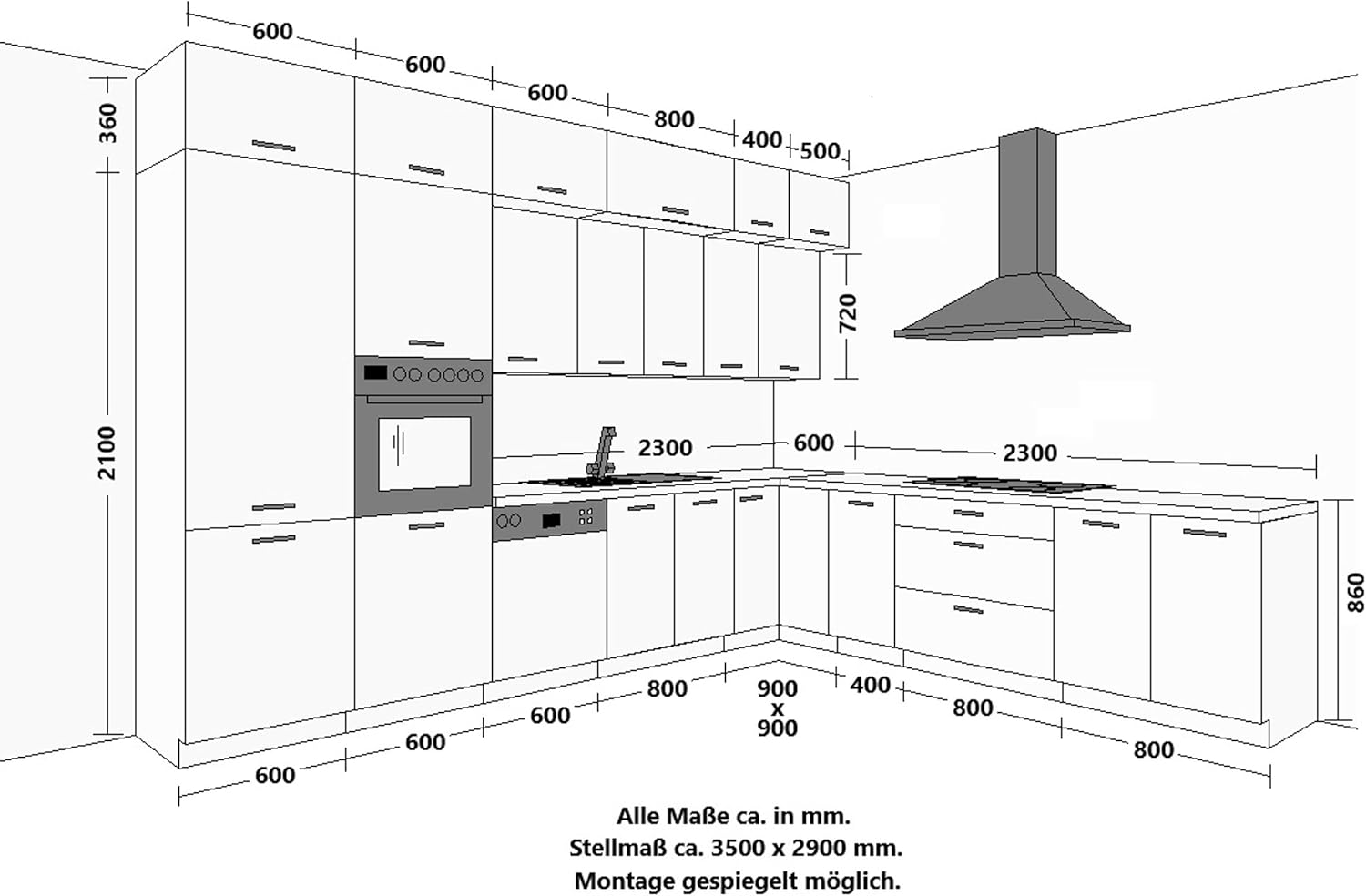 Kuechen-preisbombe Winkelküche Siena + Monza 350x290 cm Küchenzeile Eckküche Küche XL Stauraum