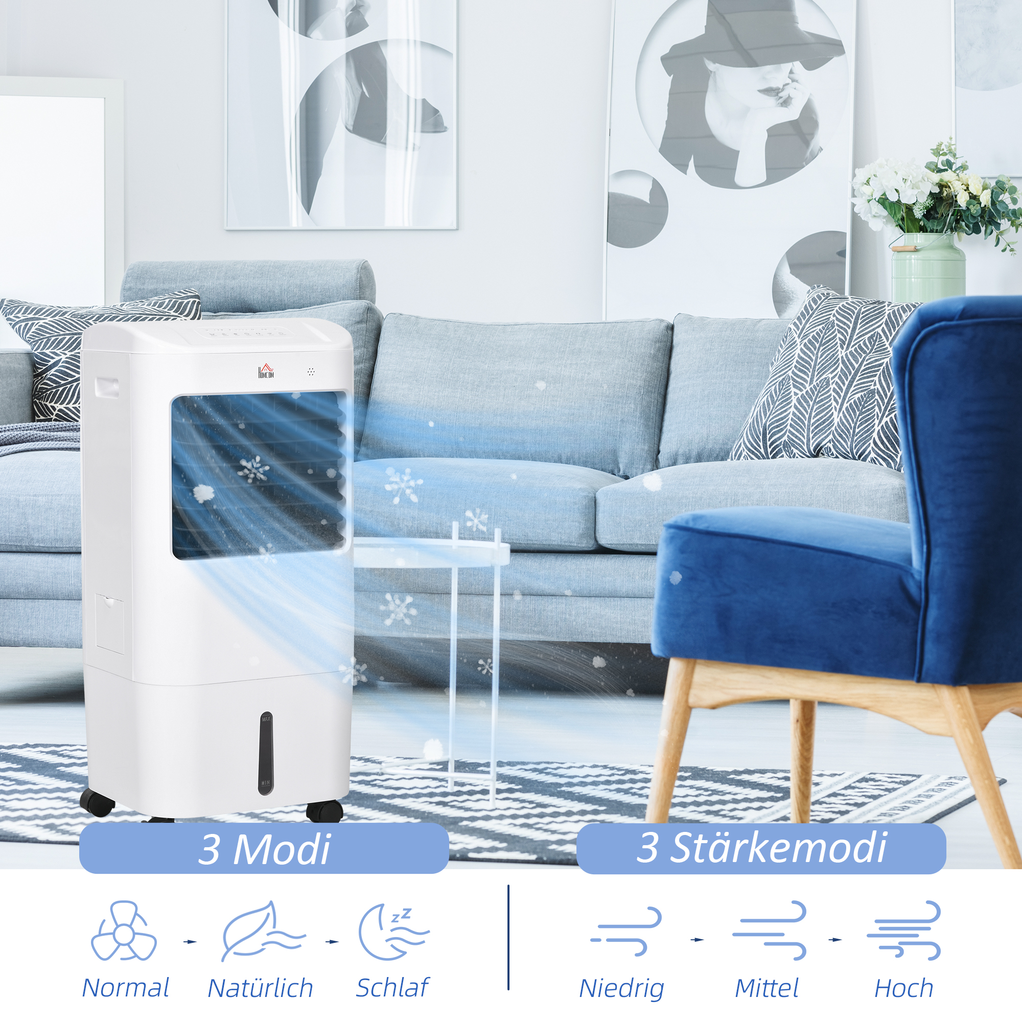 Mobiele Luchtkoeler/Airconditioner met 3 Modi, 7,5-uurs Timer, Verrijdbaar, Kunststof, Wit
