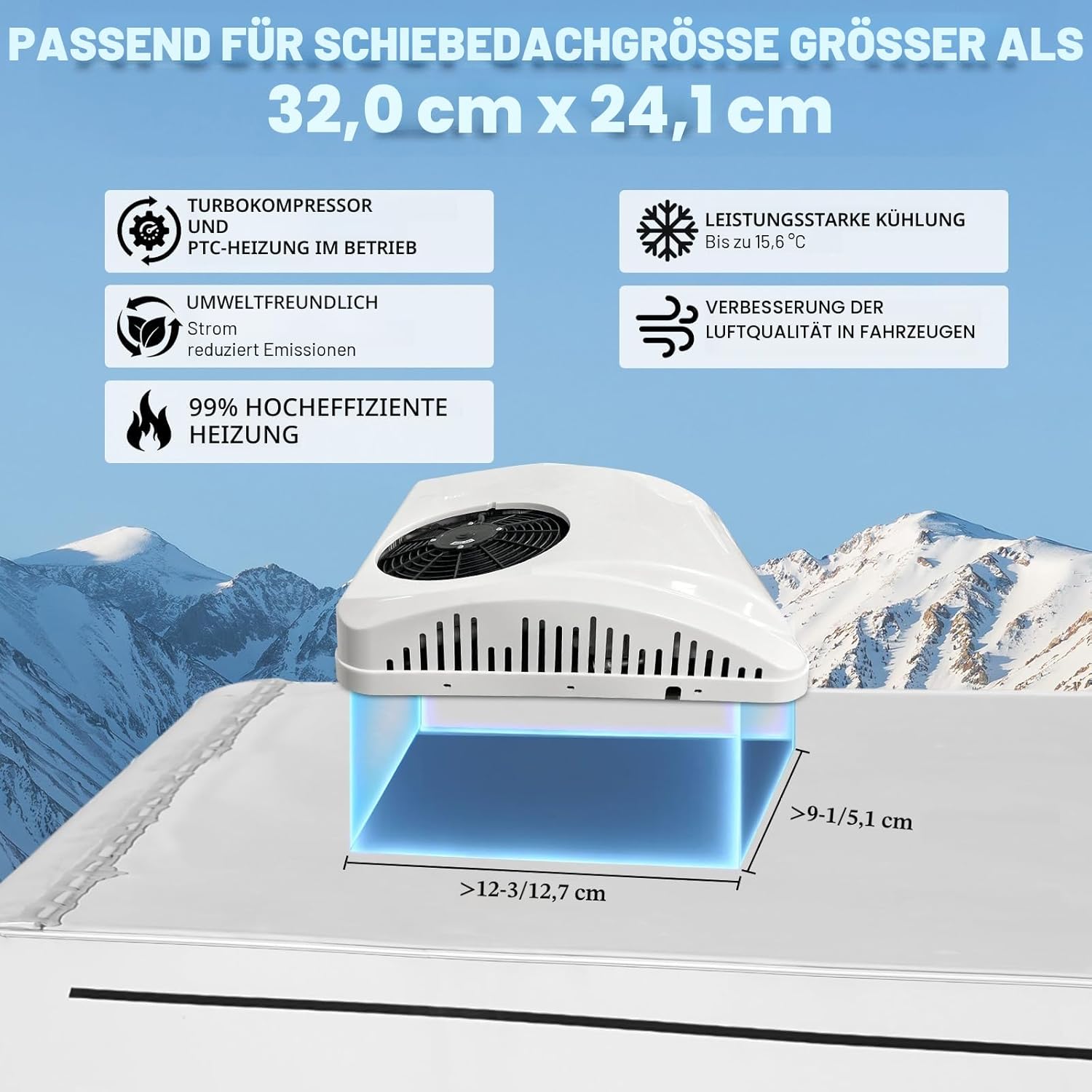 12V Wohnmobil Klimaanlage Heizungs-Kombination Universales Dach-Klimagerät, 12 Volt DC Wohnmobil Klimaanlage mit Heizung, 9500BTU leise Camper Klimagerät, schnelles Heizen & Kühlen für