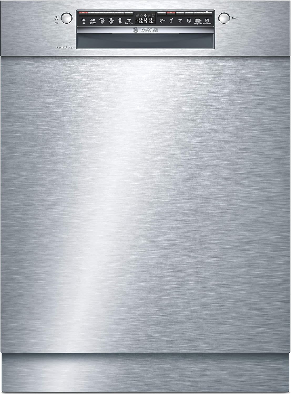 Bosch SMU4ETS08E, Serie 4, Smarter Unterbau-Geschirrspüler 60 cm, Besteckkorb, Spülmaschine mit Programmassistent, besonders Leise, höhenverstellbarer Oberkorb, Automatische Türöffnung, Edelstahl