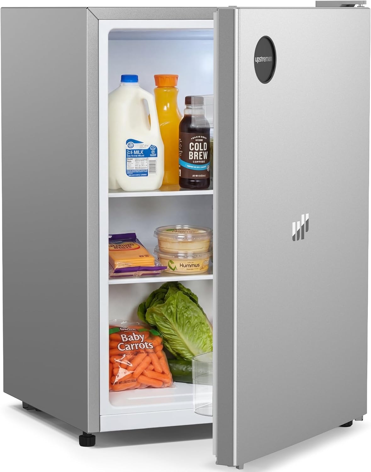 Upstreman 71L Kühlschrank Ohne Gefrierfach, 1-10°C 7-stufige Temperaturregelung, LED-Beleuchtung,40 dB Leise, Energiesparender Vollraumkühlschrank für Schlafzimmer Büro Küche, CR71-Silber