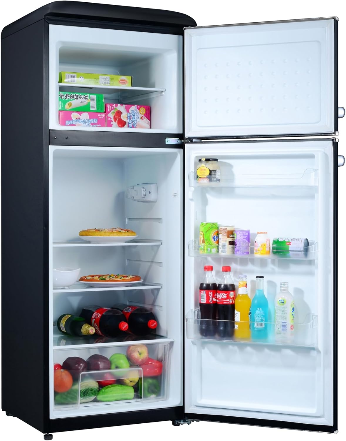 GEDTECH Refrigerateur double-porte vintage GDPV215BL - Congélateur haut - Noir - Capacité 215L - Faible conso