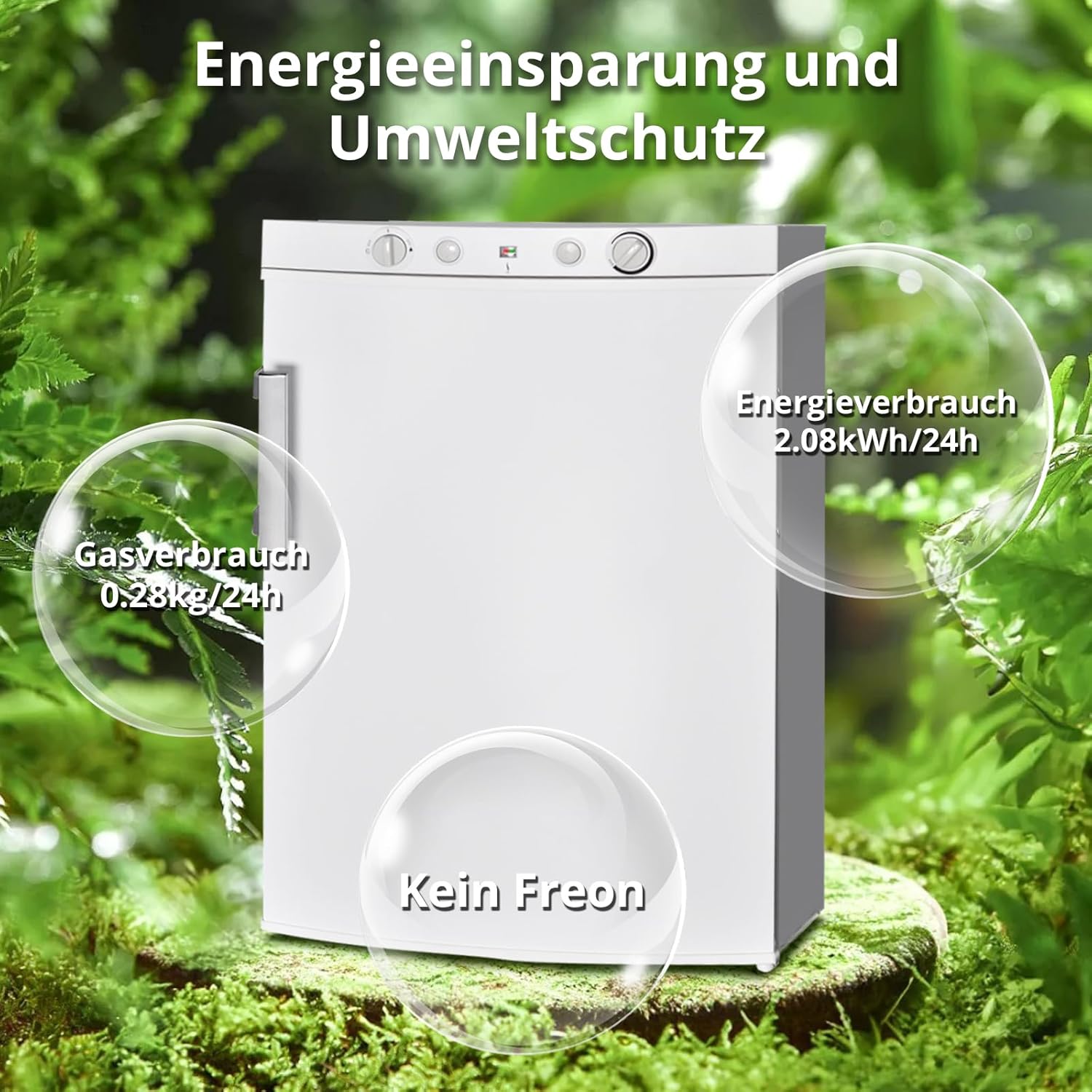 SMETA Gaskühlschrank Gefrierschrank 12V/230V/Gas, Kühlschrank Mit Gefrierfach 100L, Leiser Kombikühlschrank Für Camping, Zuhause, Wohnwagen, Garage, Gite, Wohnmobil, Weiß
