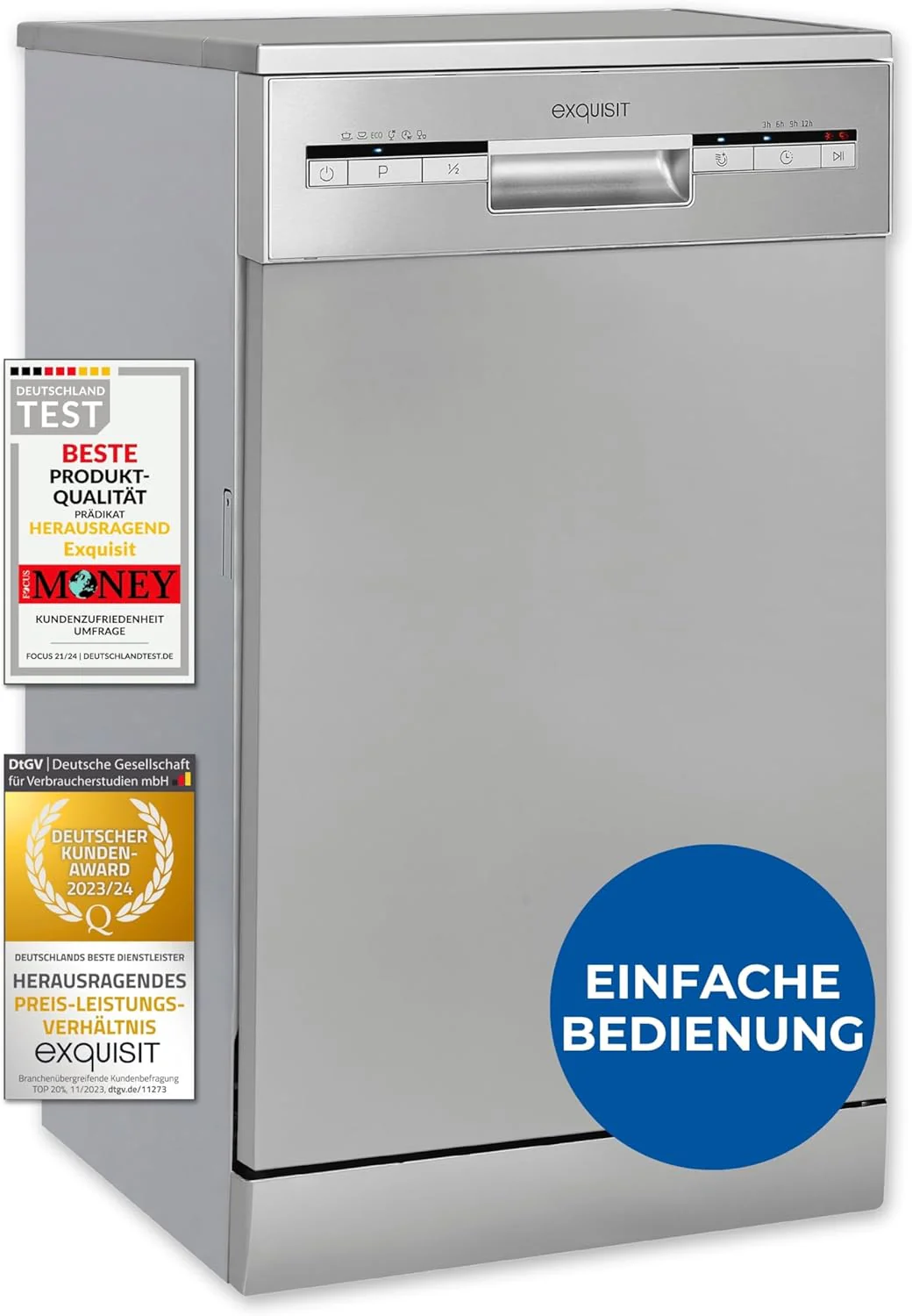 Exquisit Geschirrsp��ler, 9 Ma?gedecke, Sp��lmaschine 45 cm, Power+, ECO-Modus, Geschirrsp��ler 45 cm, GSP59109-030E silber