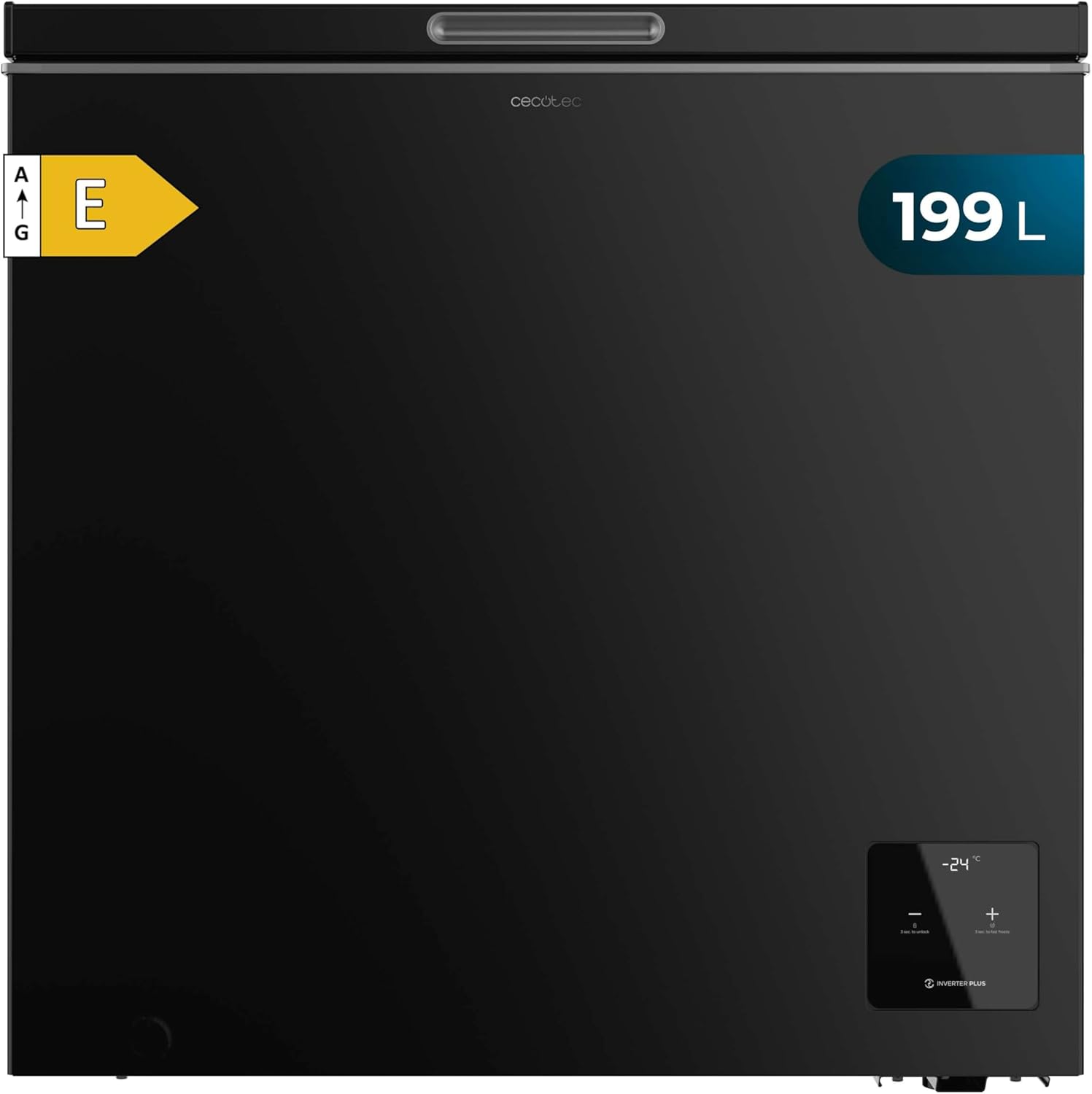 Cecotec Congélateur Coffre Noir 199 L Bolero CoolMarket Chest 199 Black E. Congélateur, 83,5 cm de Hauteur et 82,5 cm de Largeur,Inverter Plus, Convertible en Réfrigérateur, Classe E,Fast Freezing