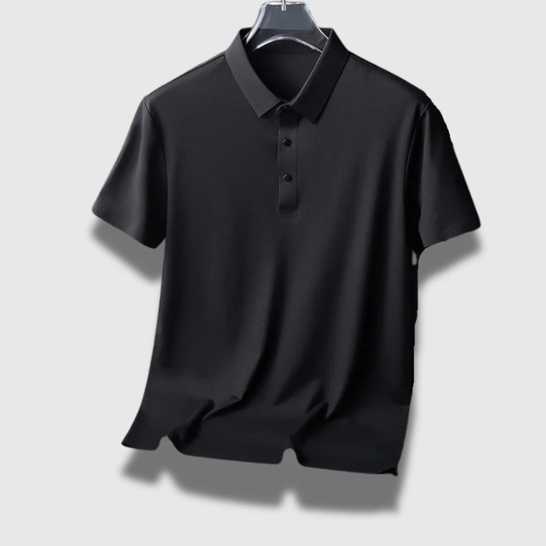Klassisches Herren Poloshirt aus leichter Seide | Atmungsaktives Kurzarm-Polo mit Knopfleiste und Strukturkragen