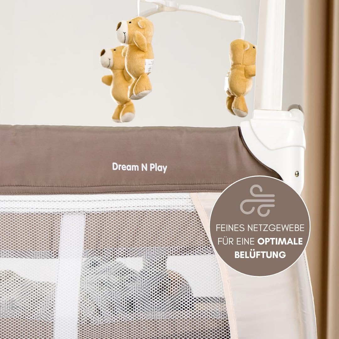 hauck Kinderreisebett Babycenter Zoo - inkl. Neugeboreneneinhang, Wickelauflage, Spielbogen mit Spieluhr, Utensilienablage, Rollen, Matratze, Tragetasche (höhenverstellbar & faltbar) - 120x60 cm