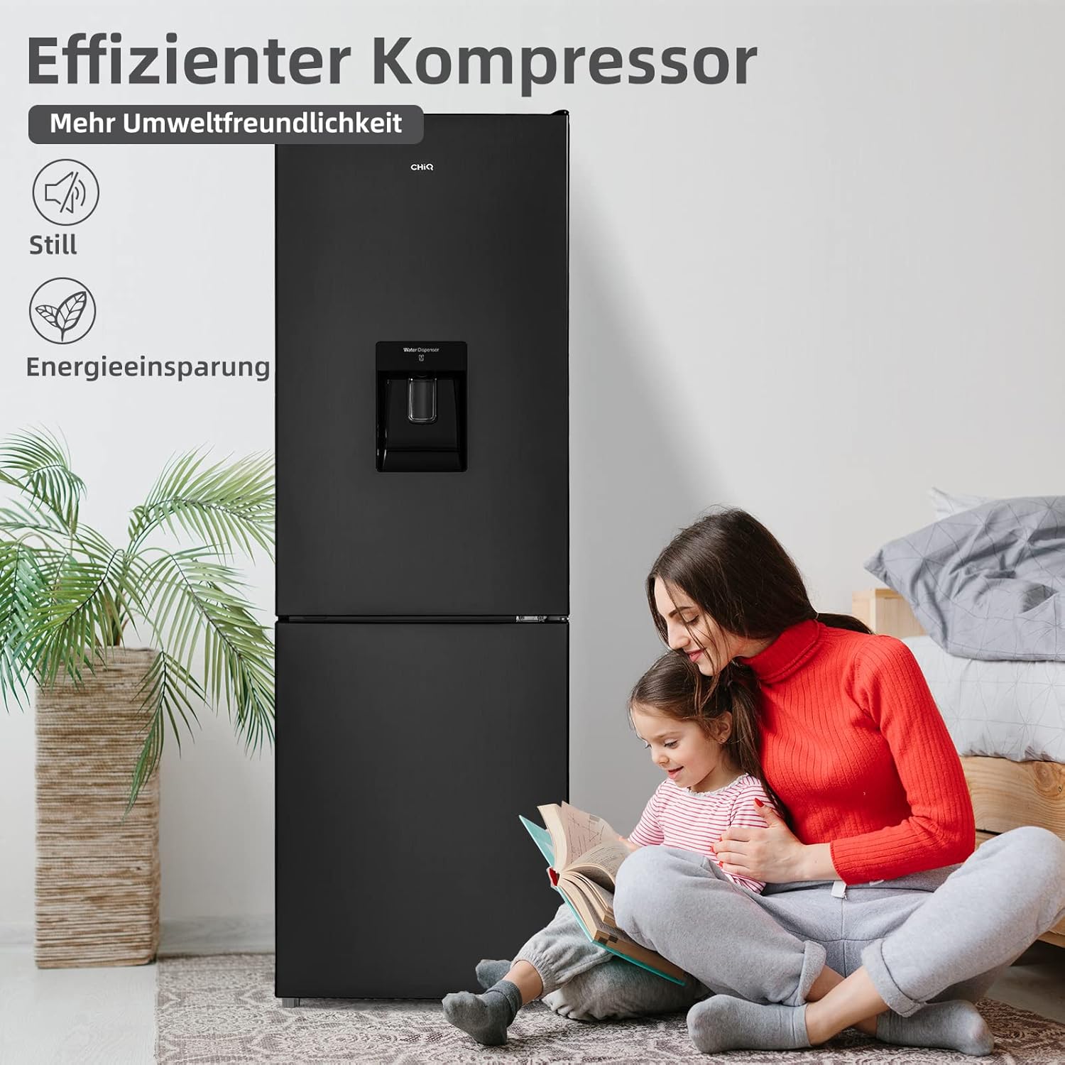 CHIQ CTT107BC Kühlschrank Klein 107 Liter, Höhe 84cm, Tiefe 55cm, Platzbedarf nur 0,3 ㎡, Mikro-Gefrierfach, Vario Box, 7 Temperaturregelstufen, geräuscharm, 87 kWh/Jahr, Schwarz