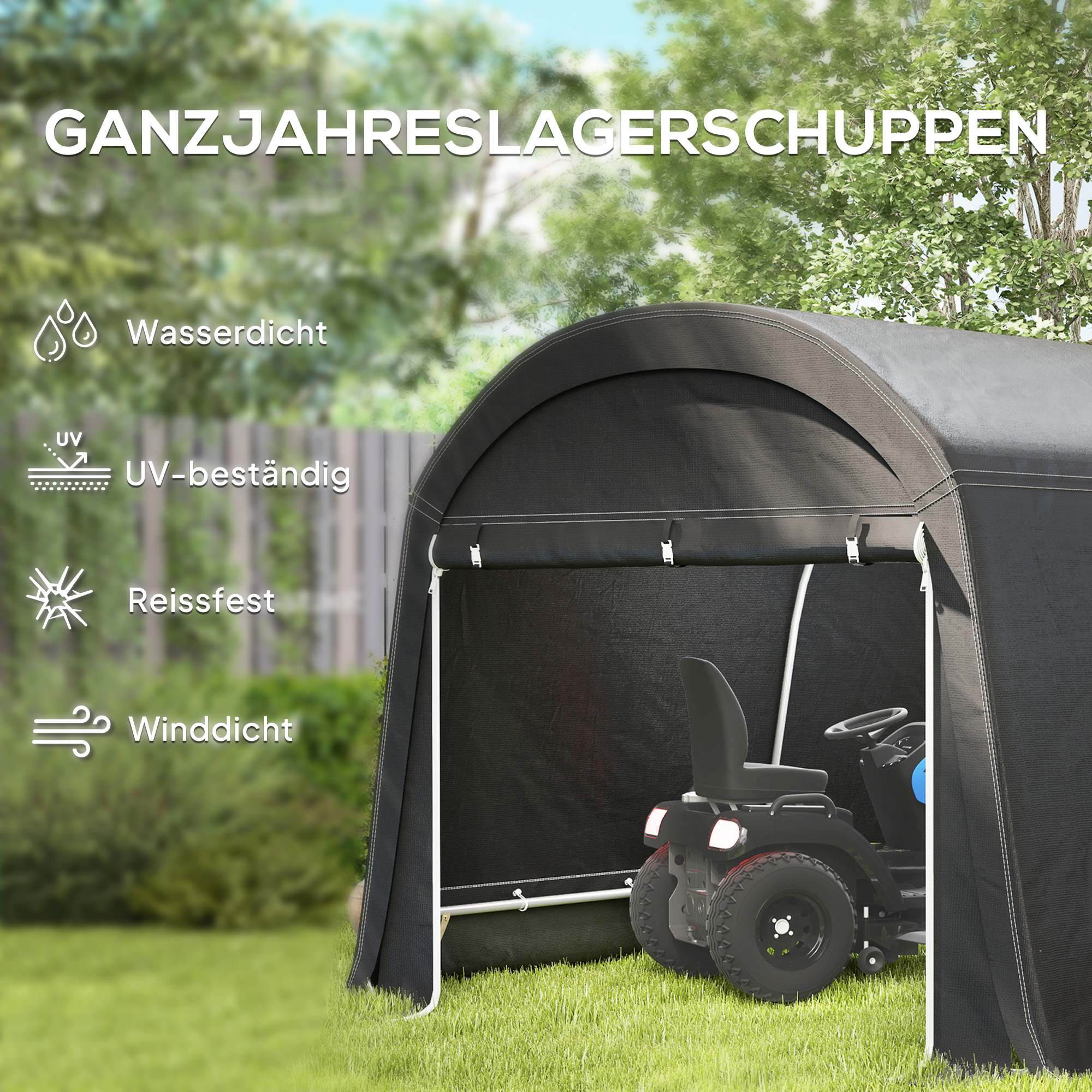 Tuinschuur met Kunststof Zeil, Gereedschapstent, Opzetbare Garage, 300B x 600D x 230H cm, Donkergrijs