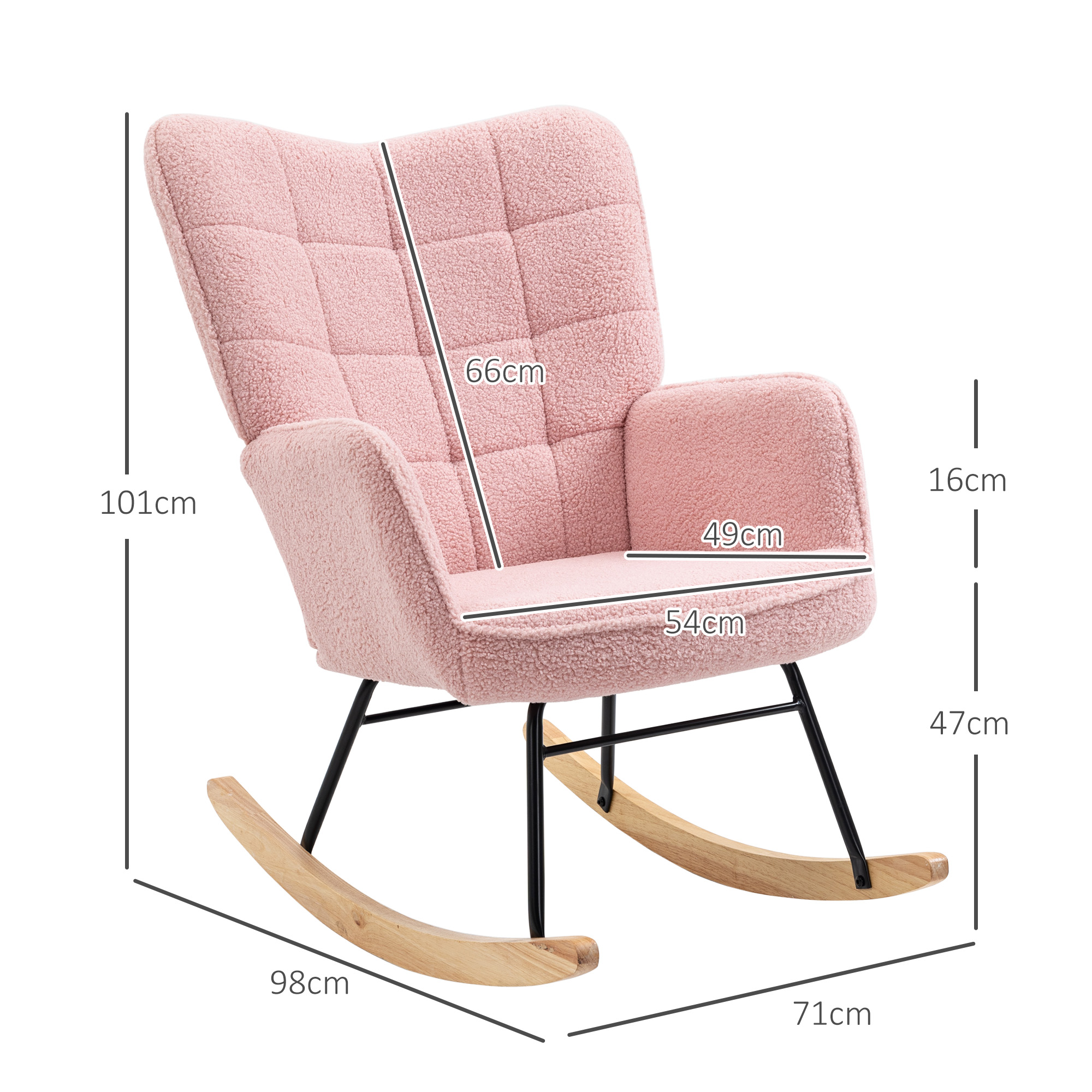 Schommelstoel in retro design, relaxfauteuil, massief hout, roze