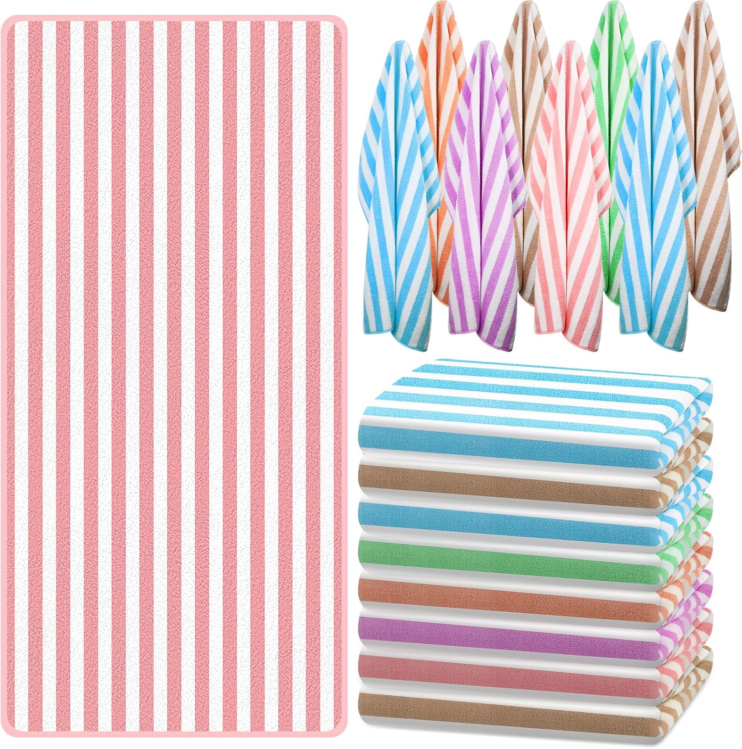 Preboun 50 Stück gestreifte Strandtücher Bulk gestreift Pool Handtuch Strand Bad Übergroß schnell trocknend bunt gestreift Strandtuch Schwimmen Sommer 71,1 x 152,4 cm