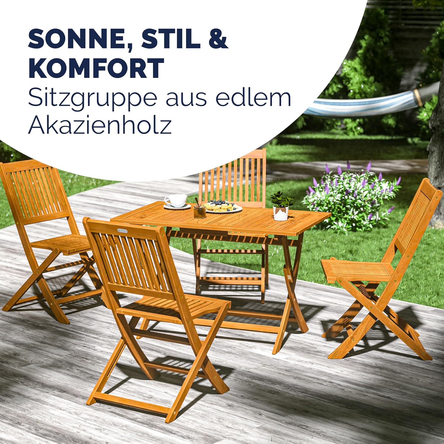 Casaria® Gartenmöbel Set Wetterfest Klappbar Akazie 5-TLG. FSC®-Zertifiziert Holz 160kg Belastbarkeit Garten Terrasse Balkonmöbel 120x70cm Möbelset 4 Personen