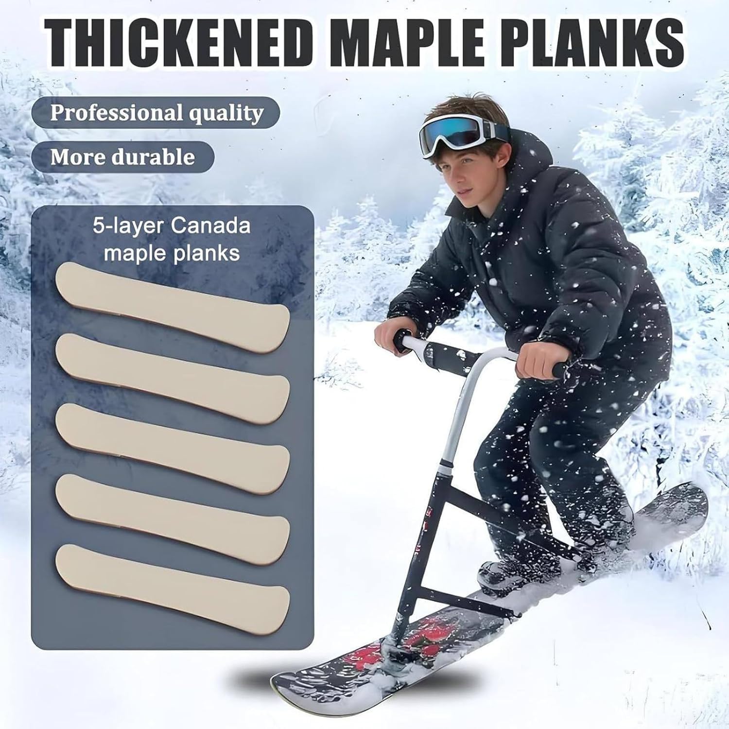 Fortschrittlicher Schneescooter/Ski – Schneeskateboard für Erwachsene mit 360°-Lenkung und dreifachem Aluminiumrahmen, 150 kg Tragfähigkeit, Schneemobil für jedes Gelände. TypeA