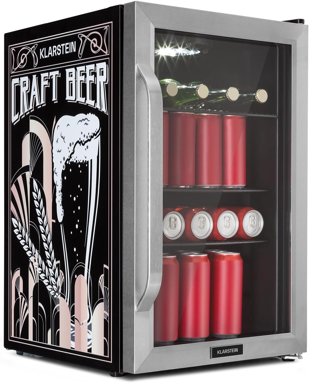 Klarstein Réfrigérateur 70L, Mini réfrigérateur silencieux avec étagères amovibles, porte vitrée & LED, Adapté à l'extérieur, 0-10°C