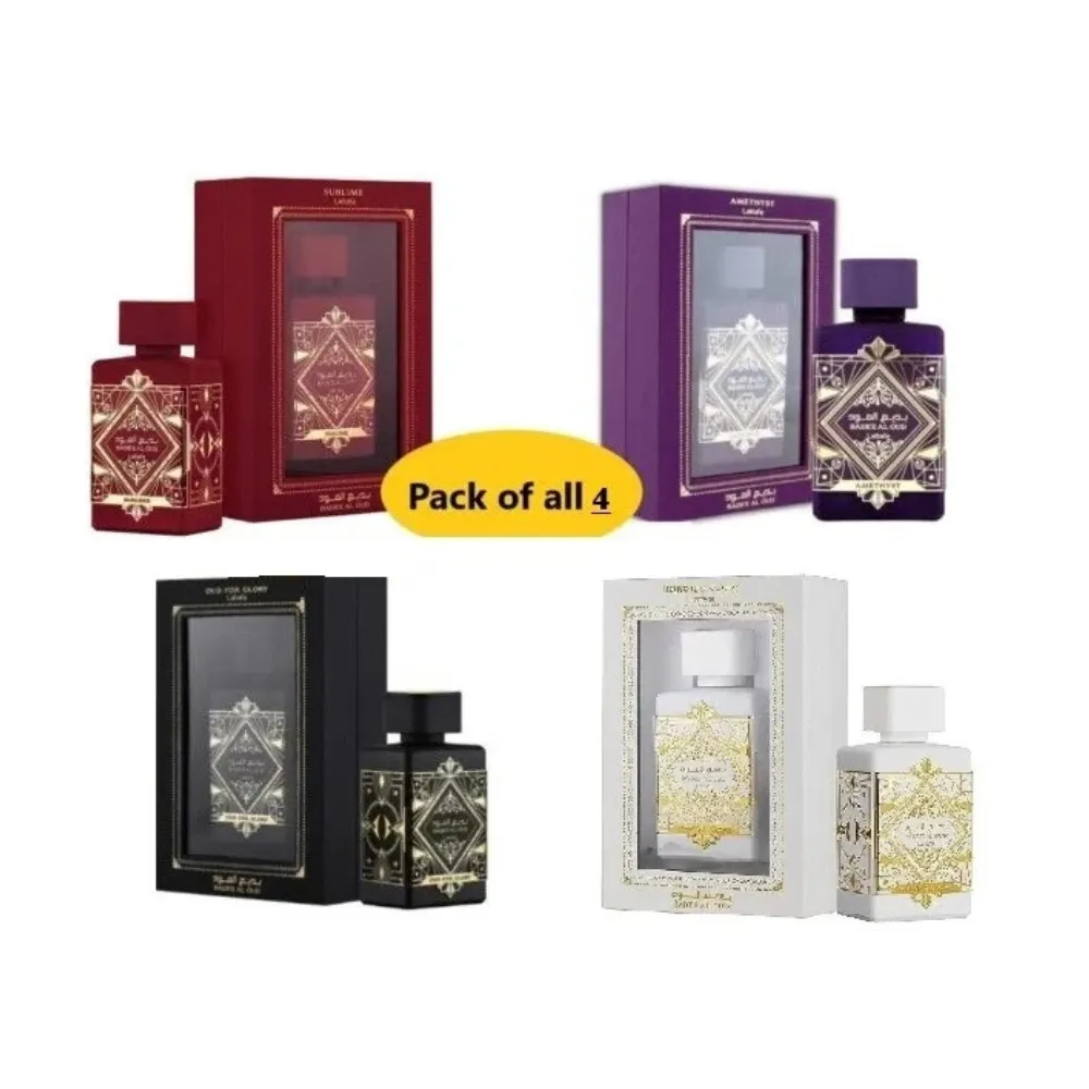 Badee Al Oud Bundle Pack Oud for Glory Amethyst Sublime EDP spray 100ml Lattafa