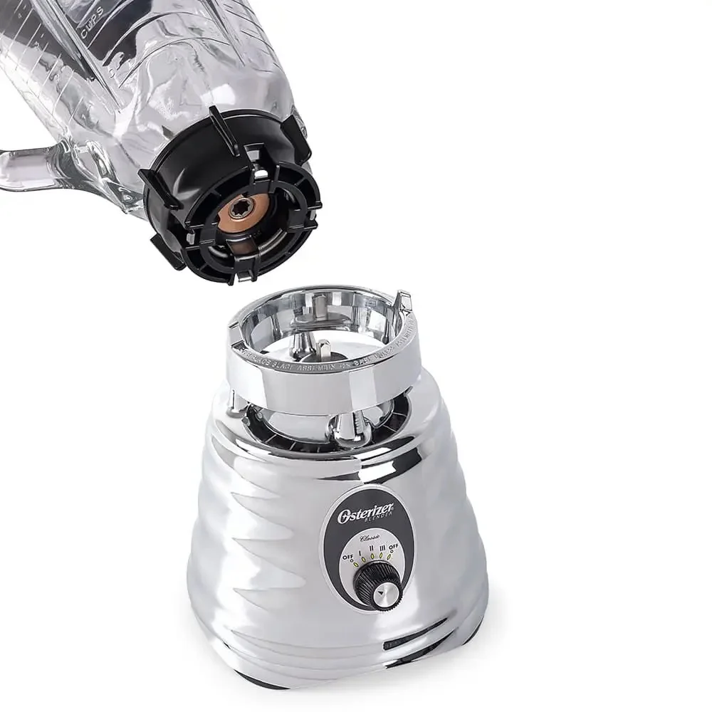 Oster 4655 Chrome 3 Speed Blender with 5 Cup Glass Jar, 1000 Watt Motor,  All Metal Drive System, Stainless Steel Blades