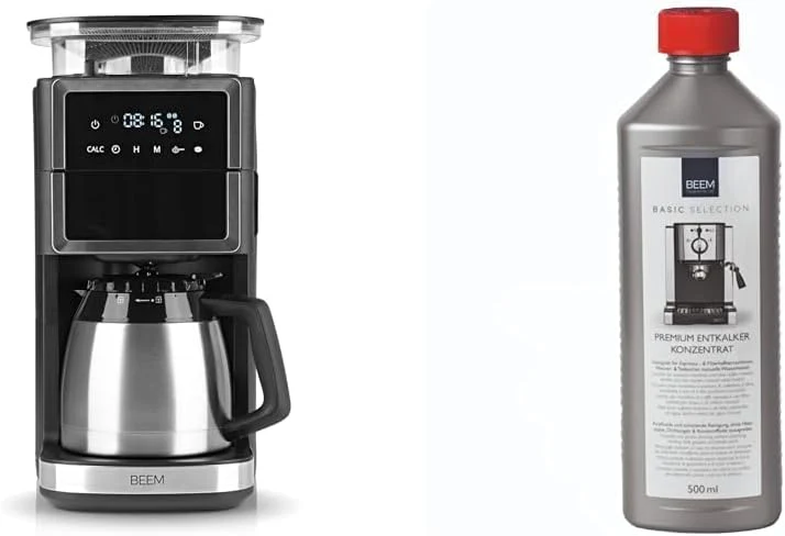 BEEM FRESH-AROMA-PERFECT III Filterkoffiezetapparaat met maalwerk - Duo | Met thermos- & glazen kan | Aroma-Plus-functie | 24-uurs timer | 1000 W | voor maximaal 10 kopjes [roestvrij staal]