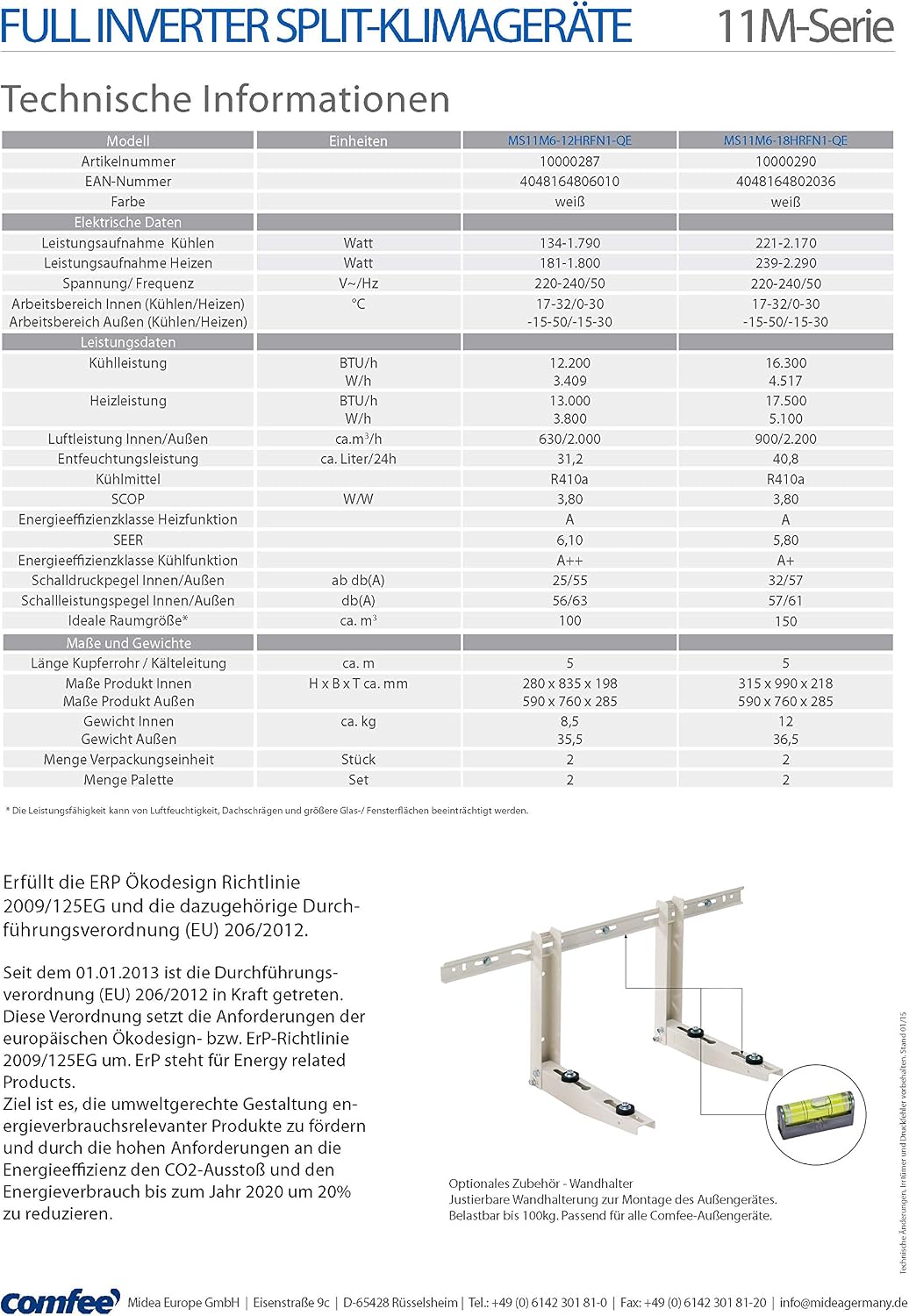 Comfee Klima-Split-Gerät 12000 BTU MS11M6-12HRFN1-QE, weiß, 10000287