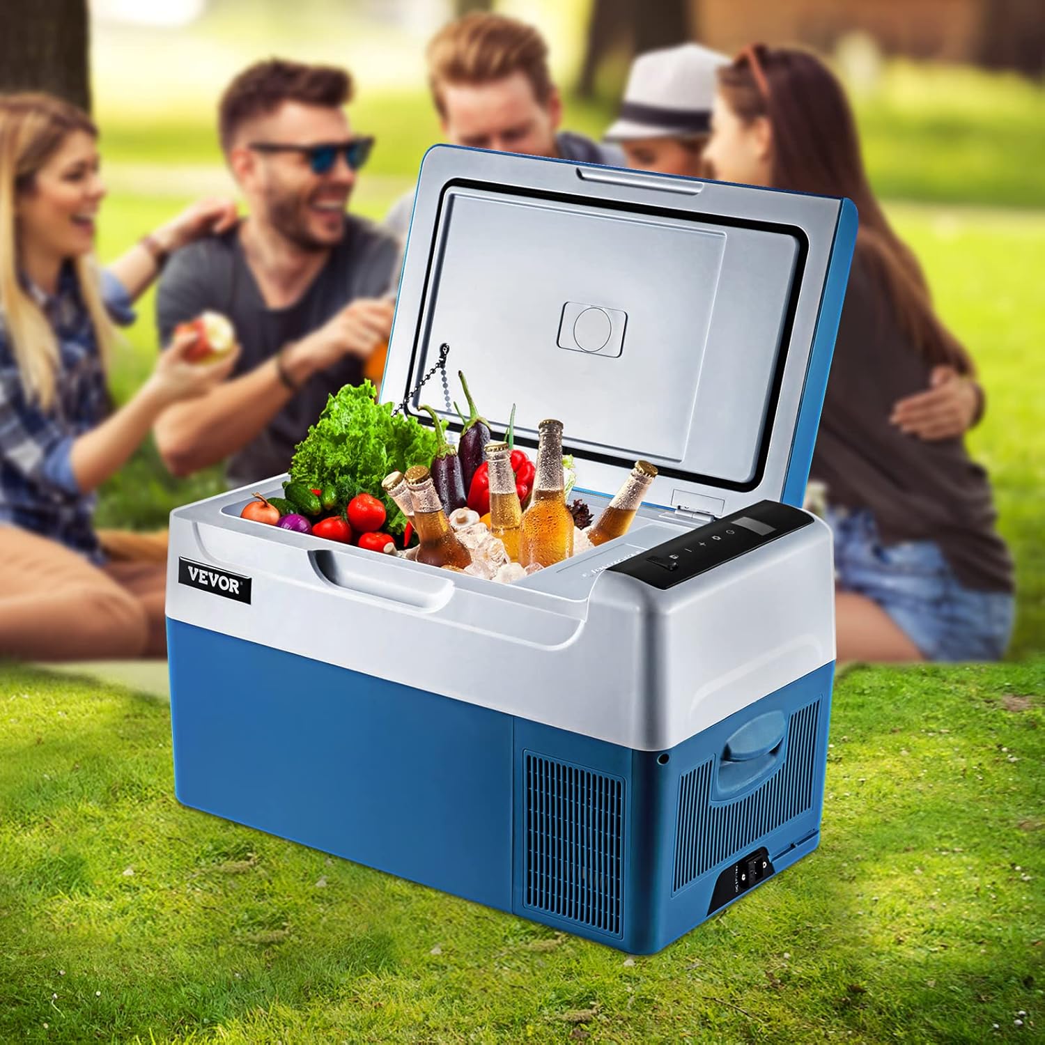 VEVOR Glacière Portable Électrique 12/24V Réfrigérateur Portable Automobile, Mini Frigo de Voiture Électrique avec Batterie de Voiture à 3 Niveaux Double Mode avec Panneau de Commande LCD