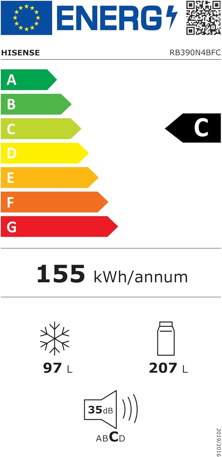 Hisense RB327N4ADD Fridge-Freezer Combination, EEK D, Total NoFrost, Interchangeable Door Hinge, Bottle Grid, 171 Litre Fridge Compartment, 85 Litre Freezer Compartment, Stainless Steel Look