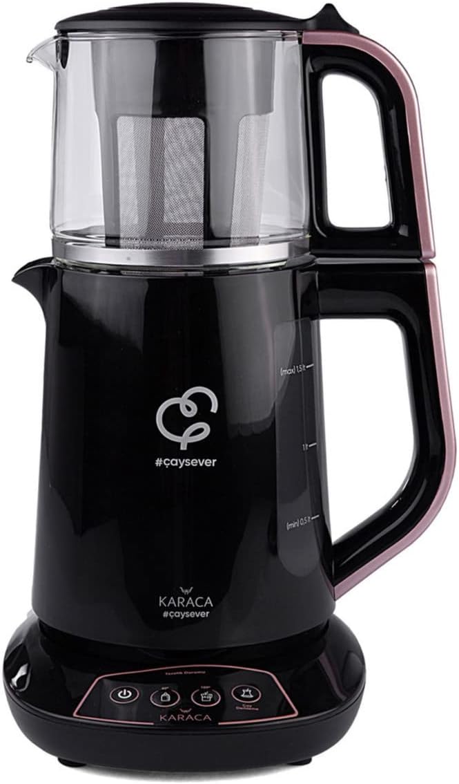 Karaca Çaysever Sprechende Teekanne und Wasserkocher 1700W, Rosegold, BPA-frei, 1,5L Wassertank, 0,8L Teekanne, Automatische Warmhaltefunktion, Geeignet für Babynahrung